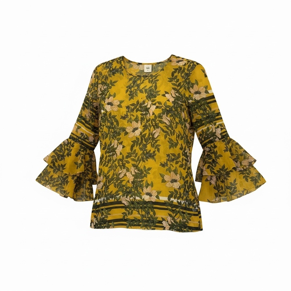 Bohemian Mustard Floral Bell Sleeve Blouse